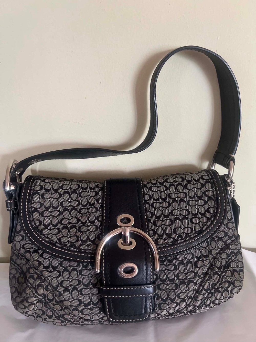 Coach Black and Gray Signature Soho Shoulder Bag